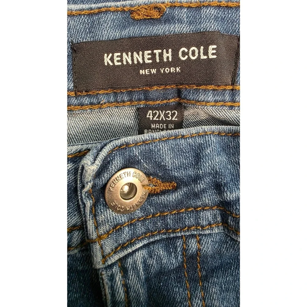 Kenneth Cole New York Mens Regular Fit Jeans Blue Denim 42x32 Medium Wash
